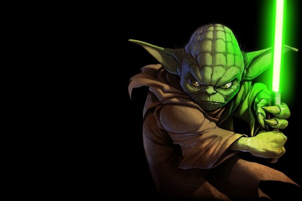 Maestro Yoda con sable de luz