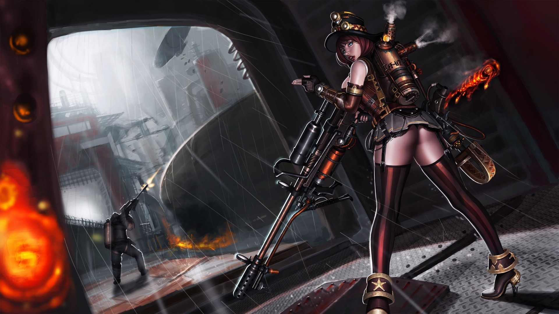 humo arte armas chica steampunk