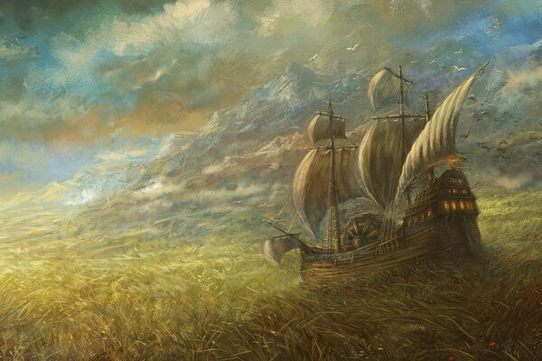 A ship in a rye field