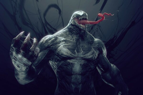 Venom drawing with tongue sticking out