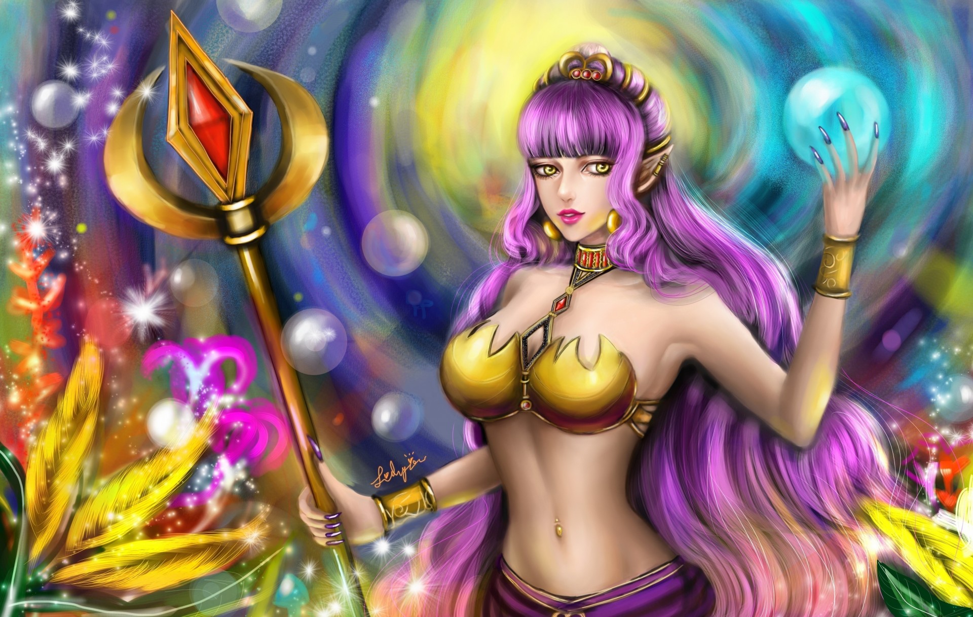 palloncino arte capelli viola ragazza magia