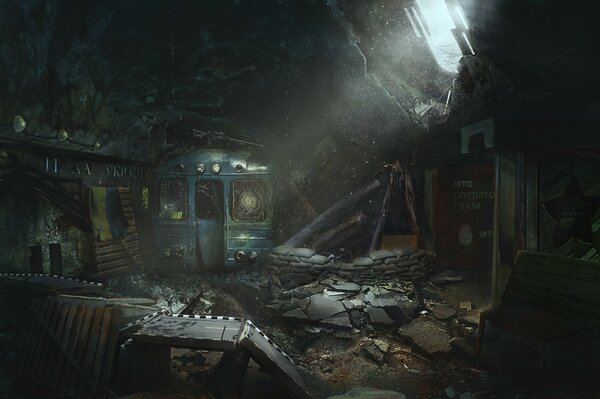 The apocalypse in the subway. Crash. Ruins