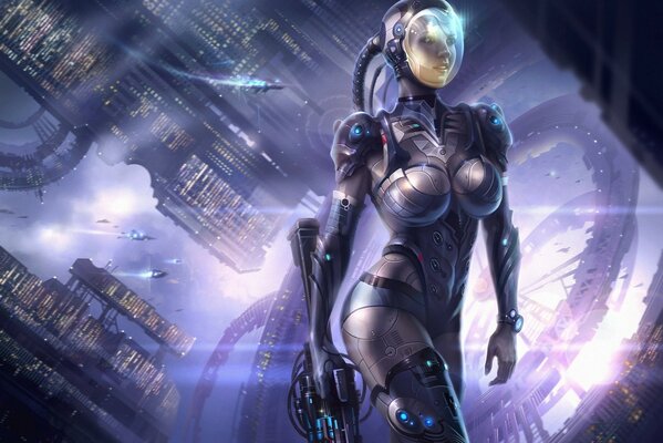 Ragazza in tuta spaziale cyberpunk