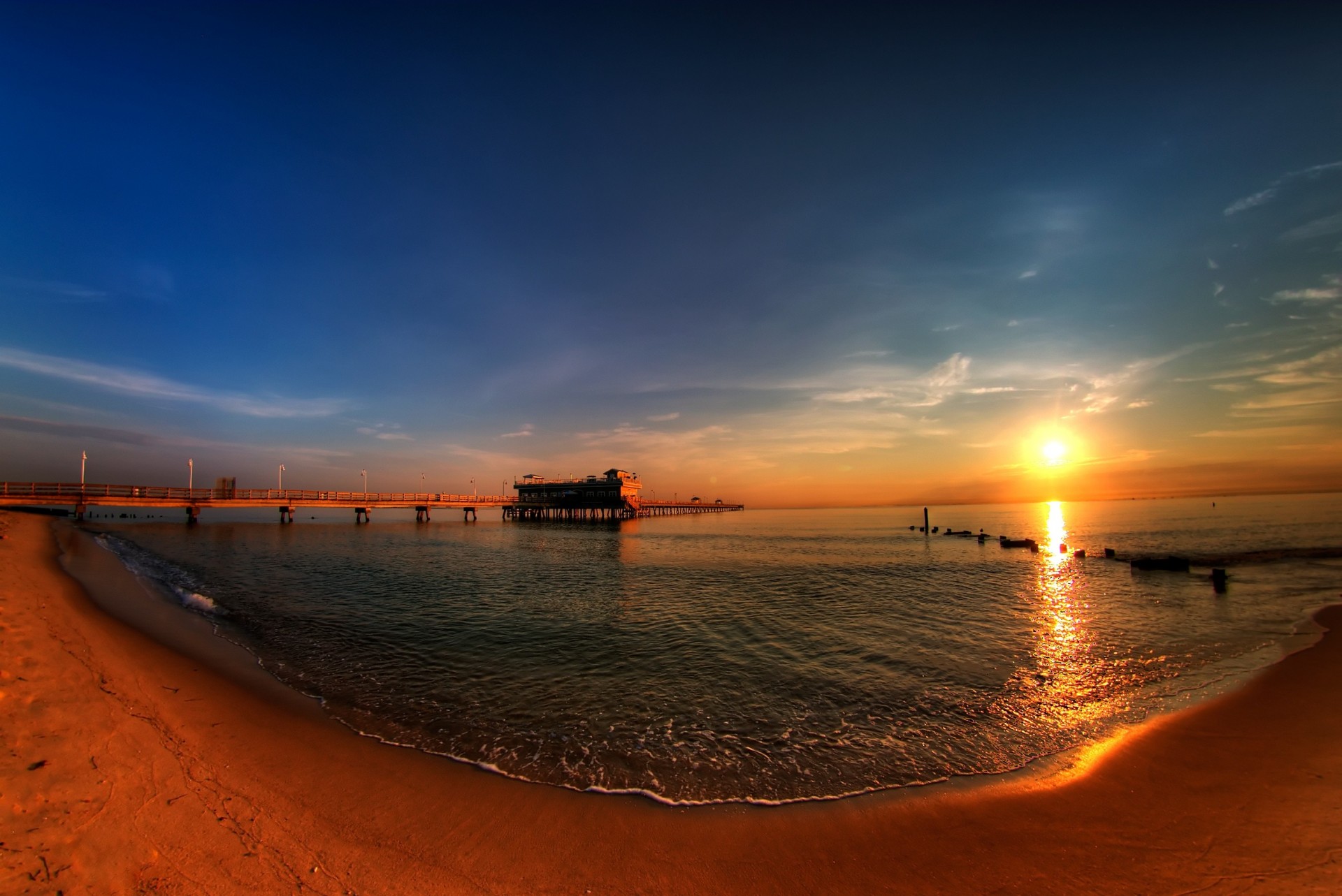 ocean landscape beach pier sunset