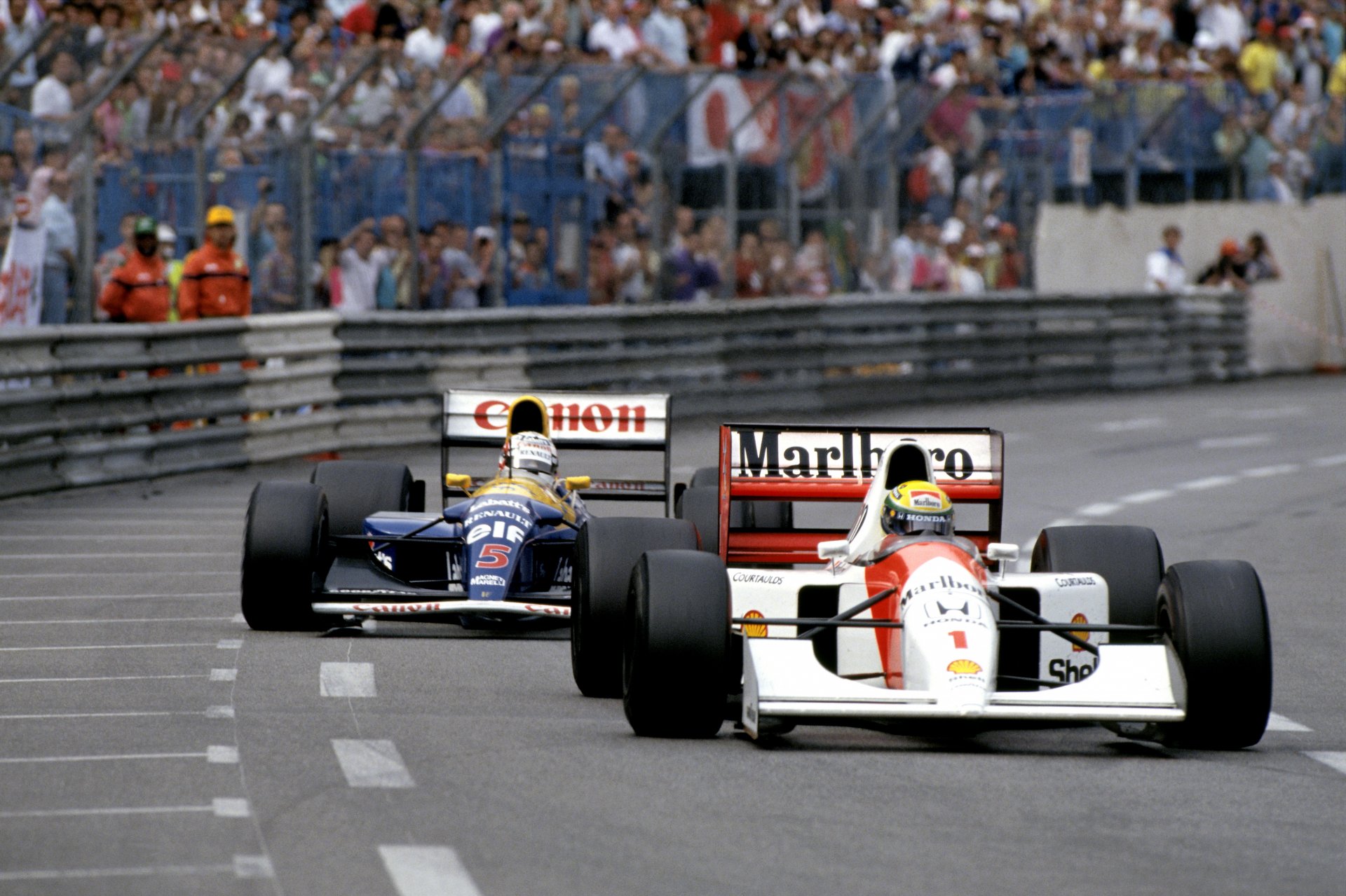 ayrton senna nigel mansell f1 temporada 1992 gp de mónaco mclaren mp4 / 7 williams fw14b