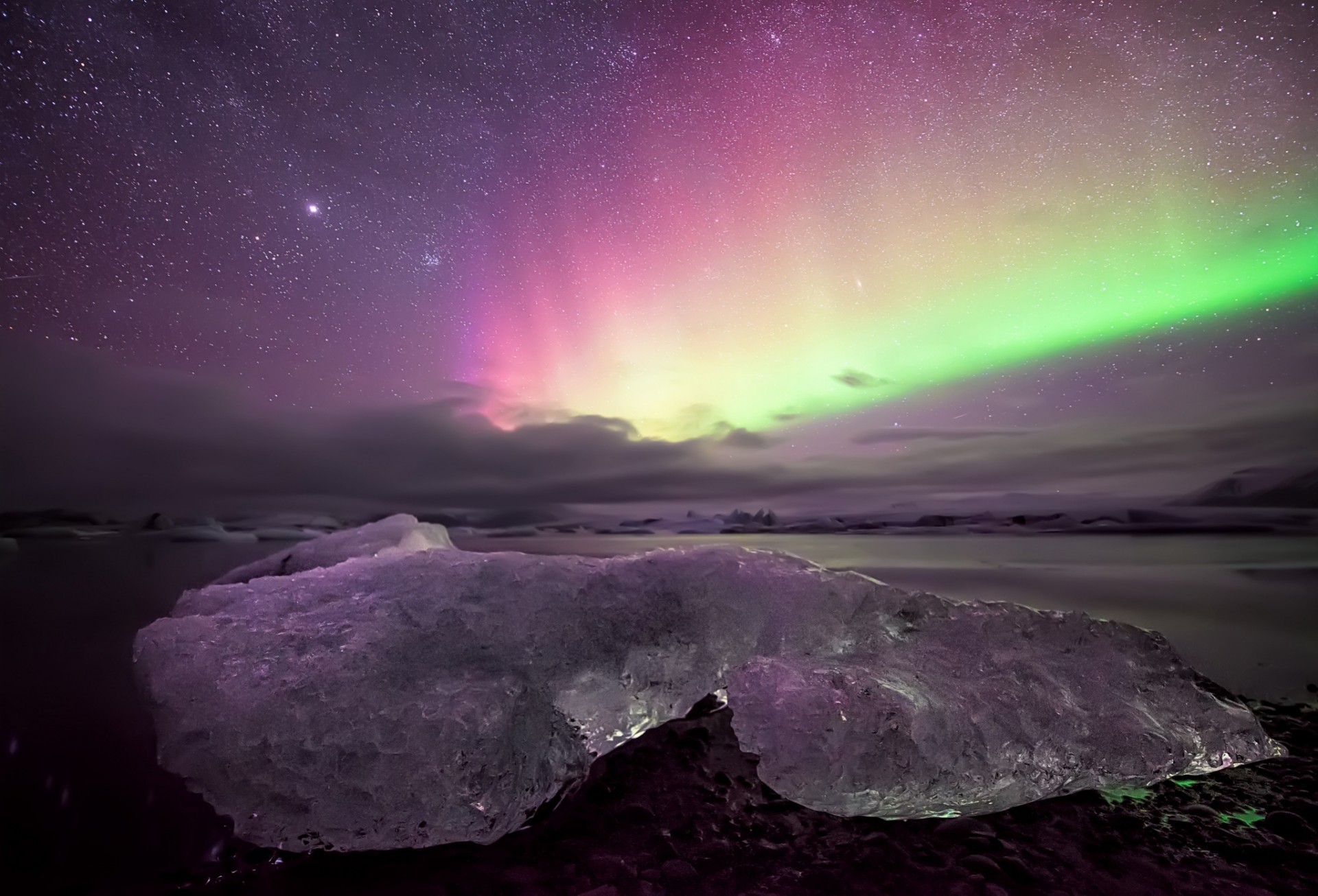 ciel aurores boréales glace