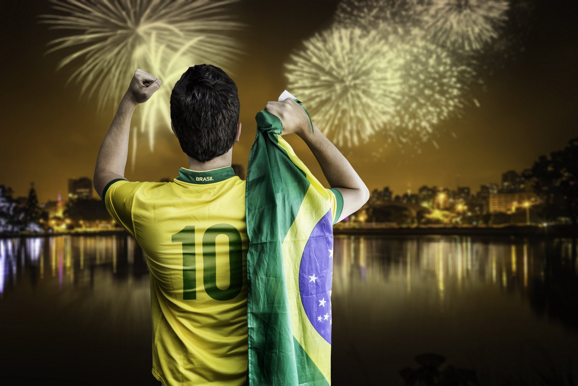 brasilien fifa weltmeisterschaft 2014 fußball flagge feuerwerk