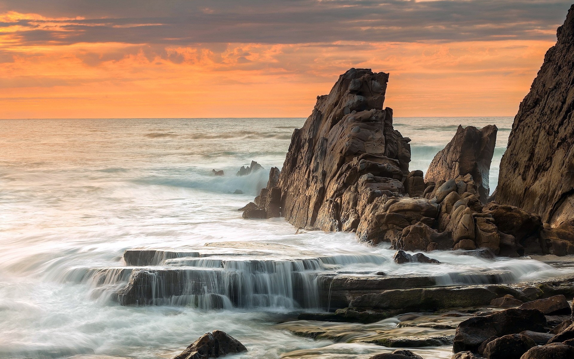 meer landschaft sonnenuntergang felsen