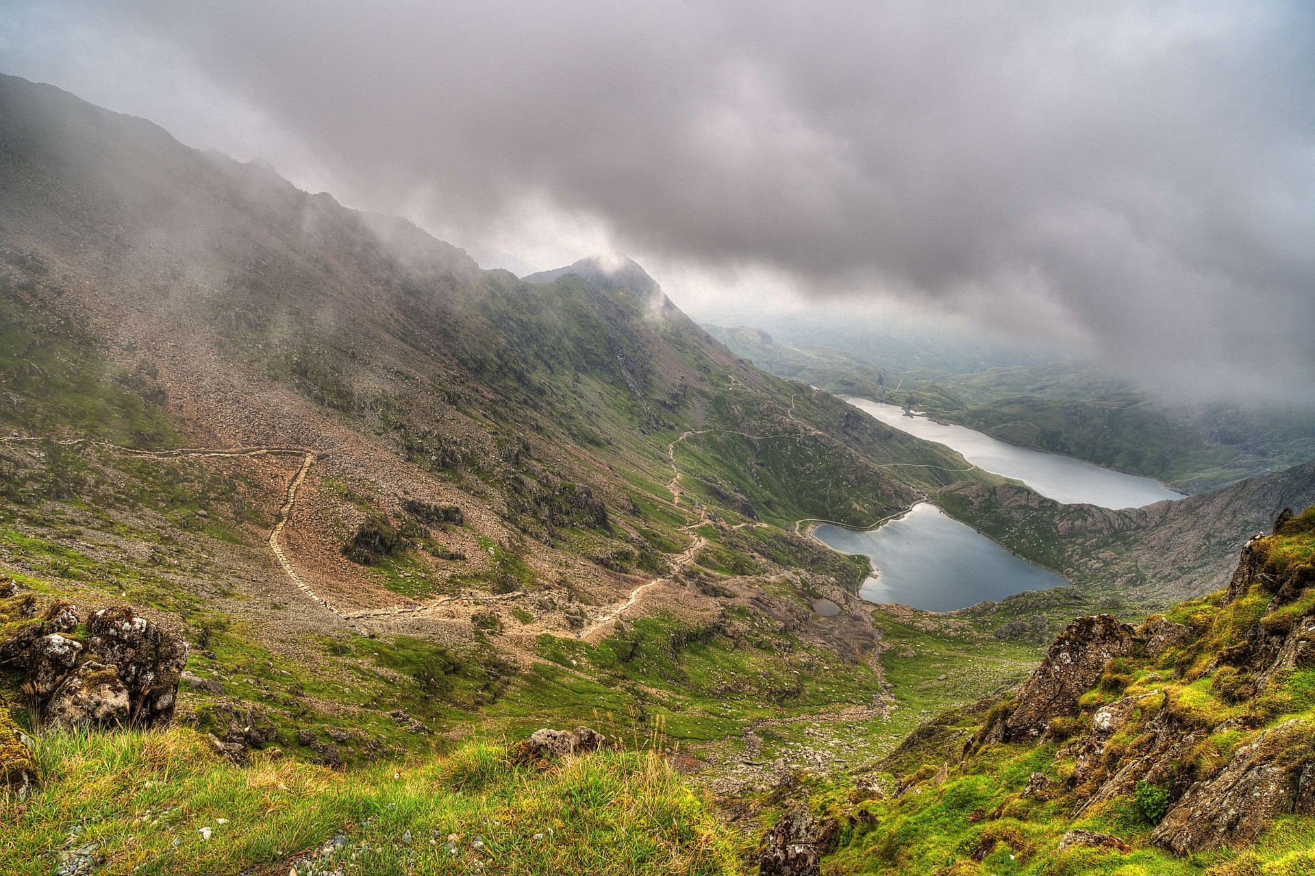 royaume-uni lac montagne snowdonia paysage