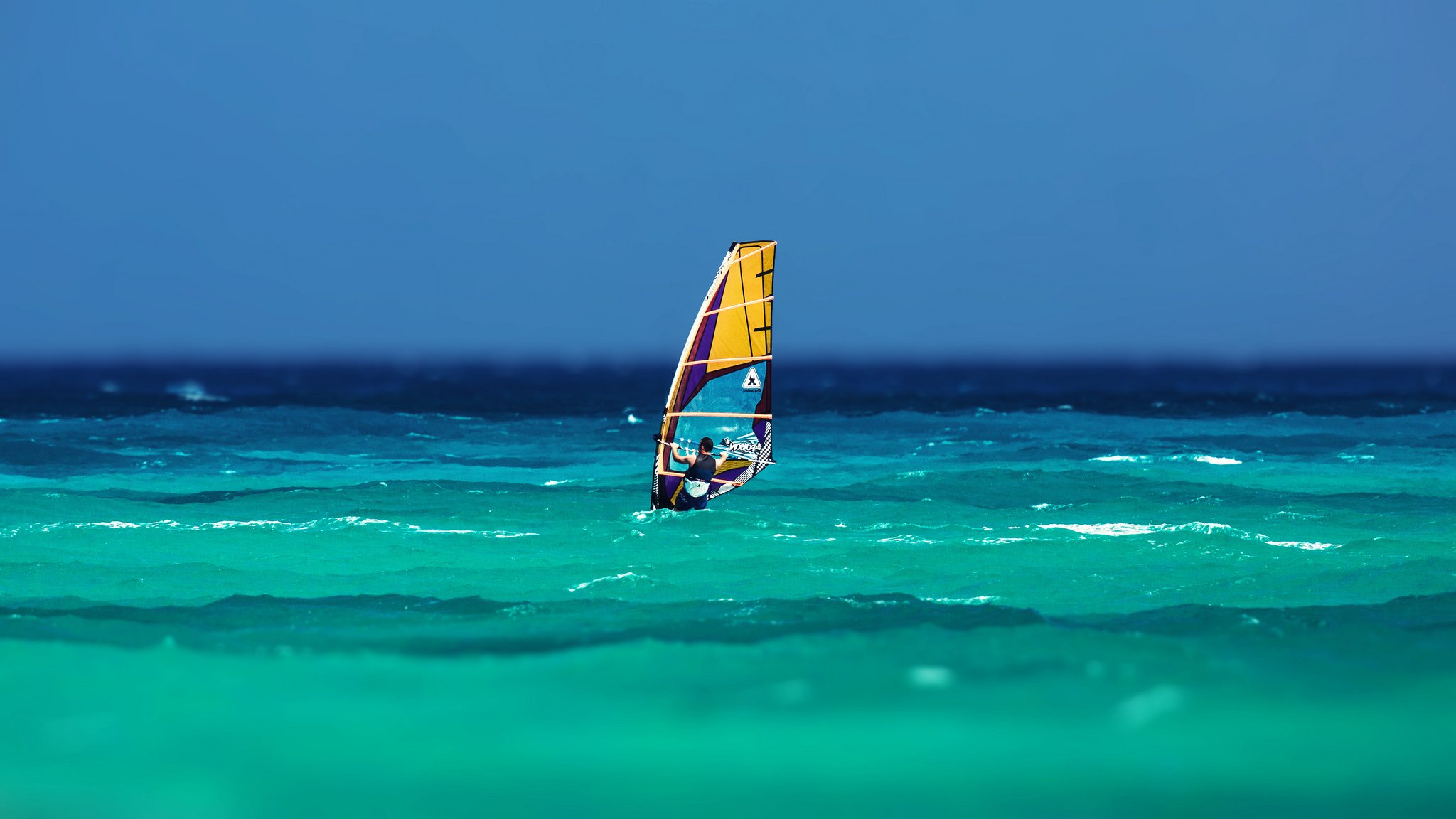 board sail sea sky waves wind