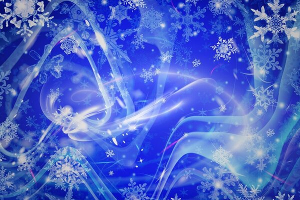 Winter mitives with snowflakes on a blue background