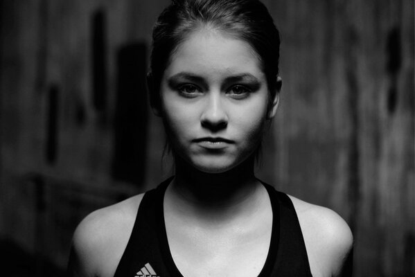 Black and white photo of Yulia Lipnitskaya