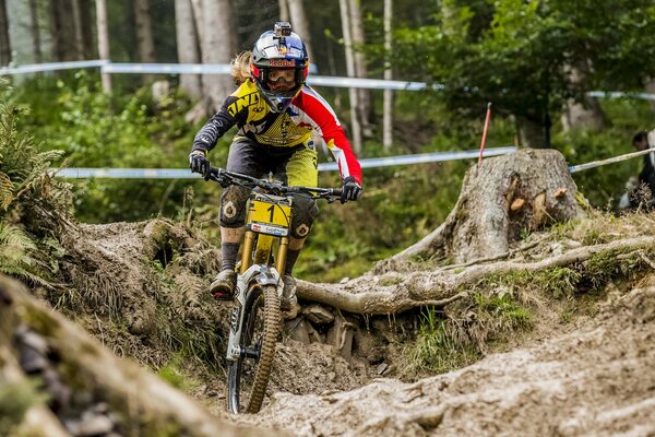 A cyclist participates in a bicycle race