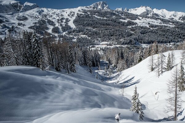 Sonniger Tag in den Bergen, sportliches Reiten-Skifahren