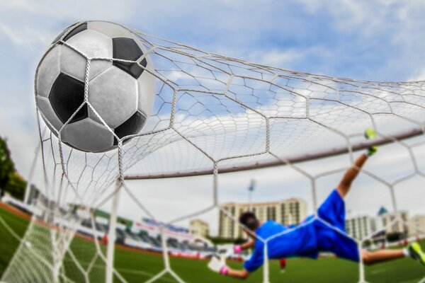 The goalkeeper missed the ball that hit the goal