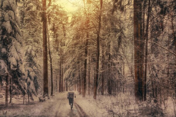 Homme qui court sur le paysage d hiver au loin