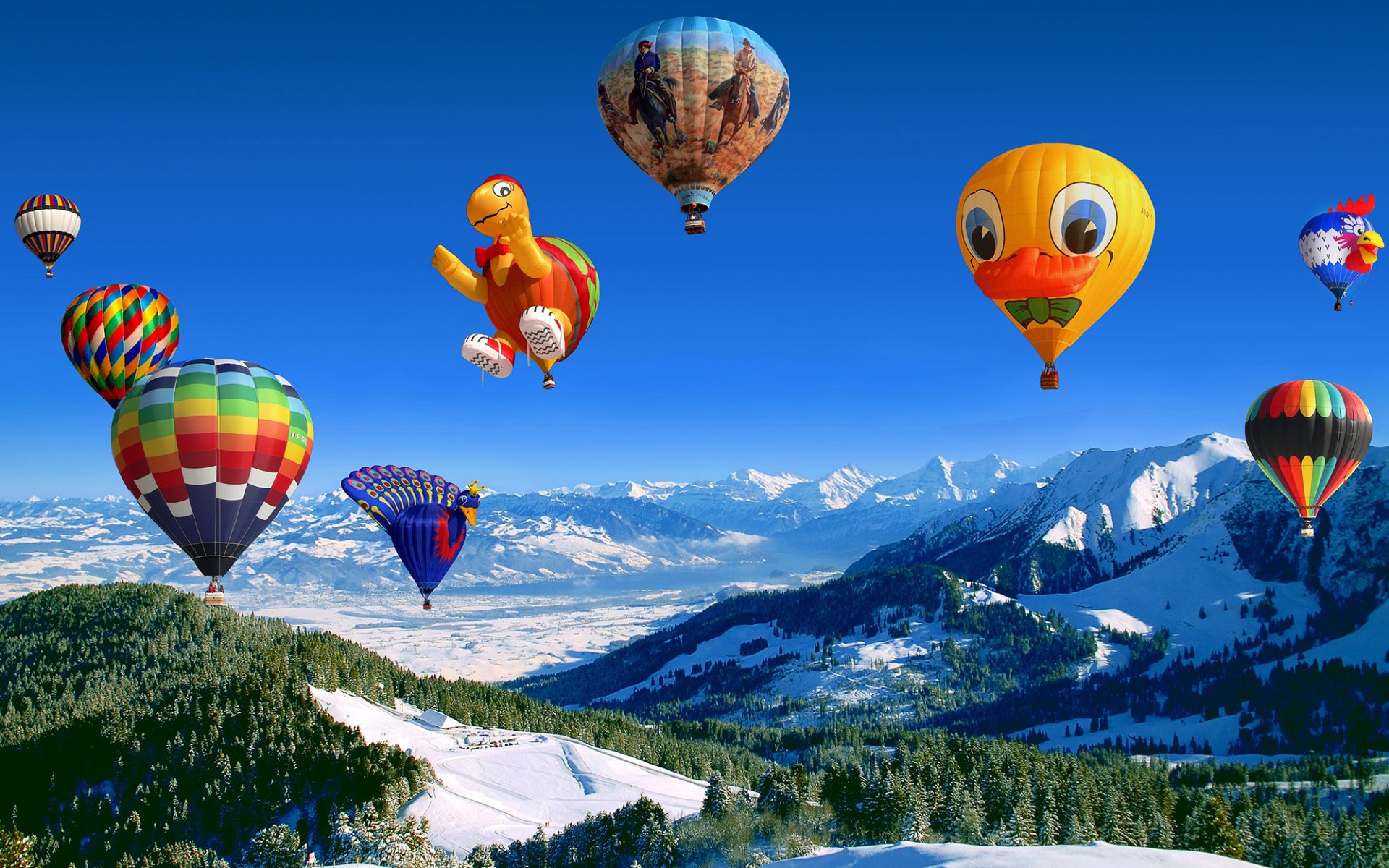 air ballons ciel montagnes