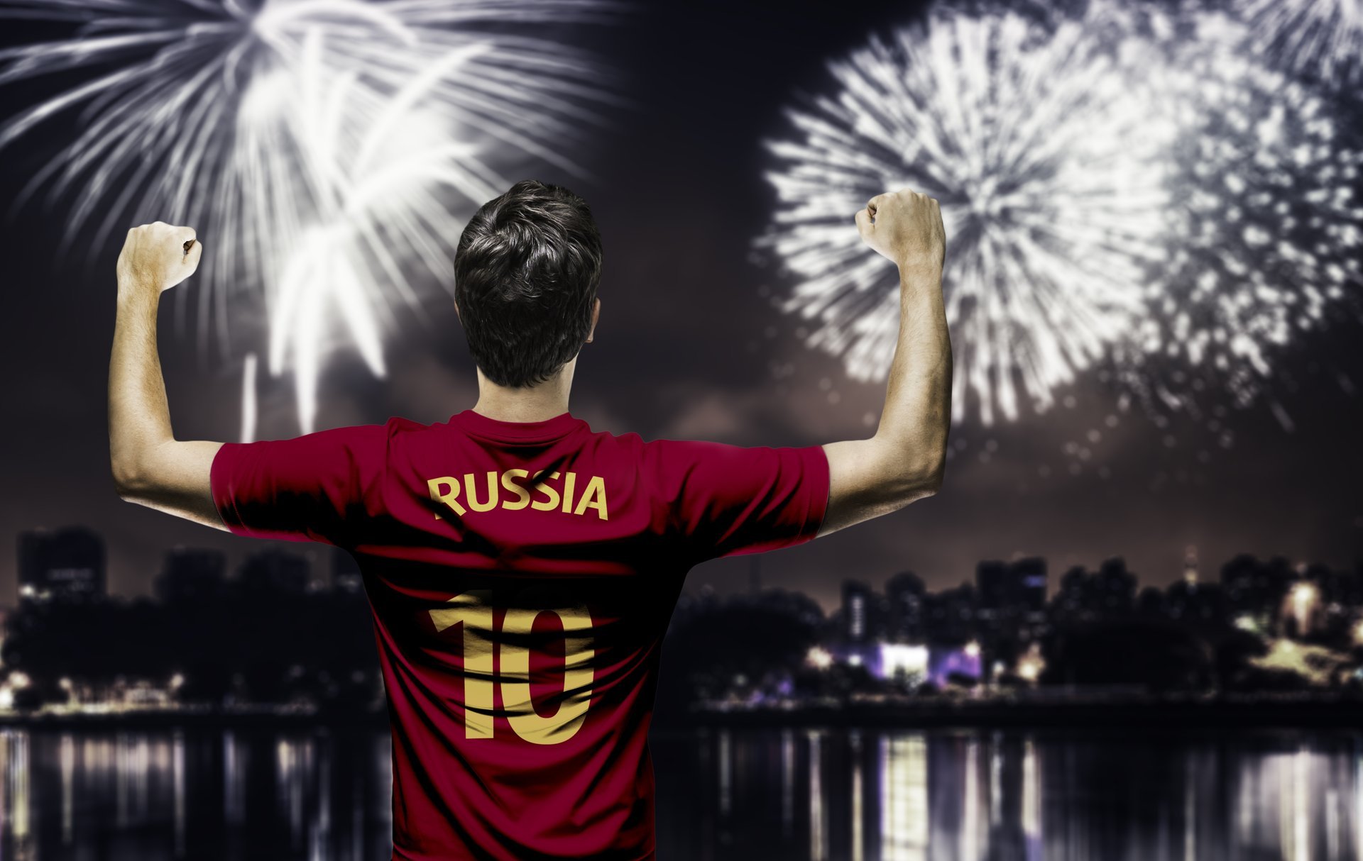 russia calcio fuochi d artificio giocatore squadra nazionale russa calciatore uniforme saluto