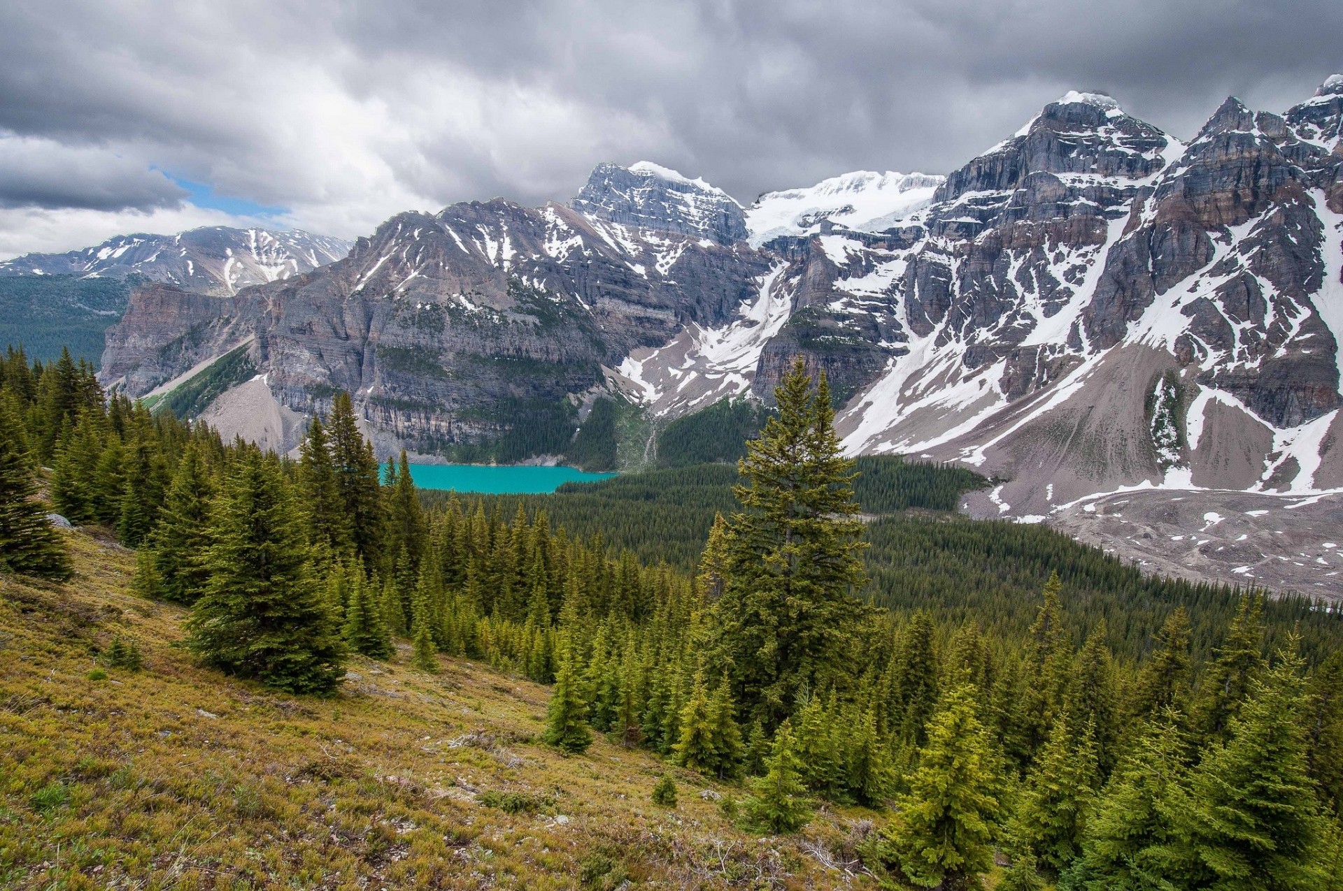 das tal der zehn gipfel alberta see wald kanada banff national park banff berge lake moraine