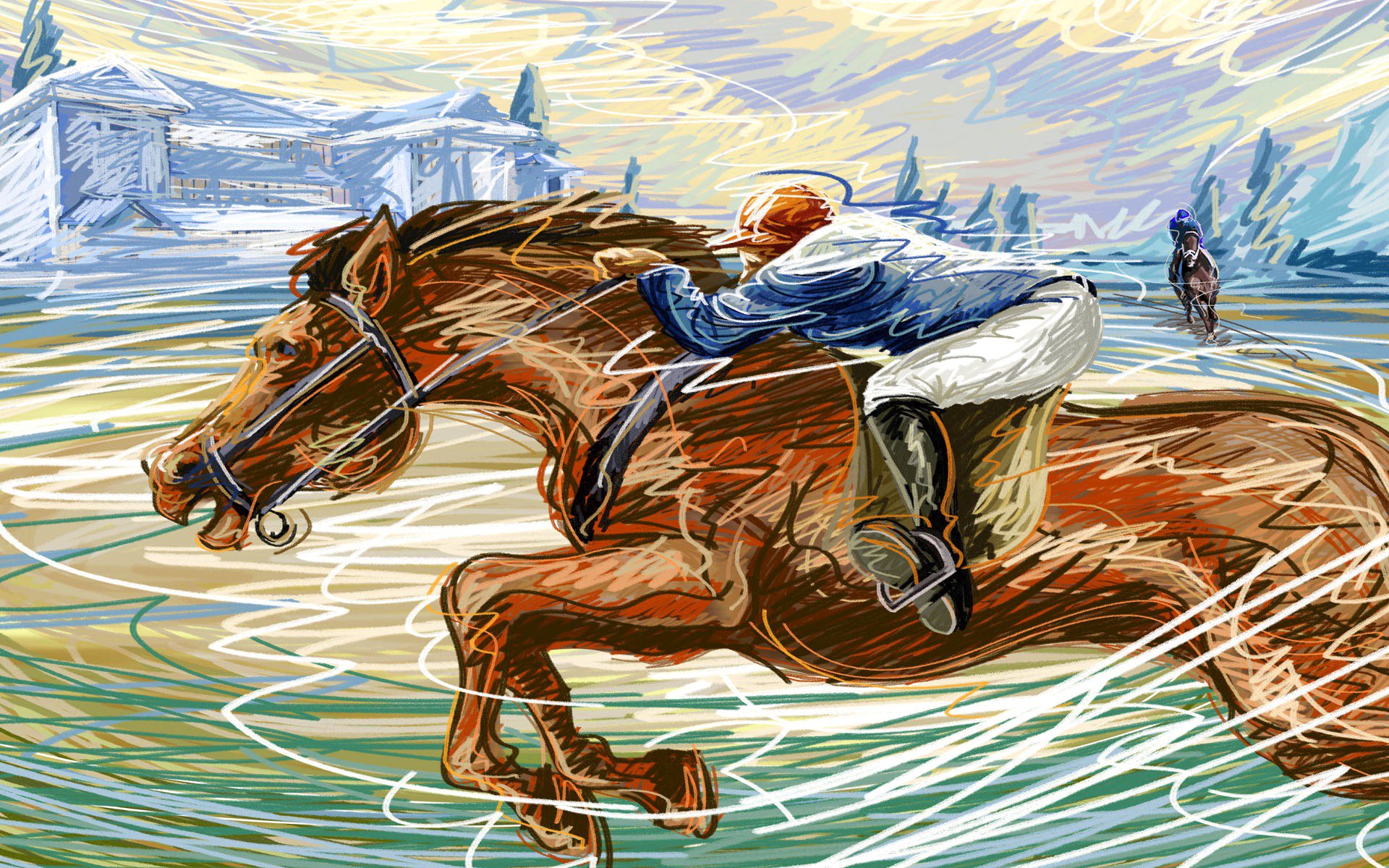 hipódromo correr caballo jinete encanto velocidad trazo dibujo vector