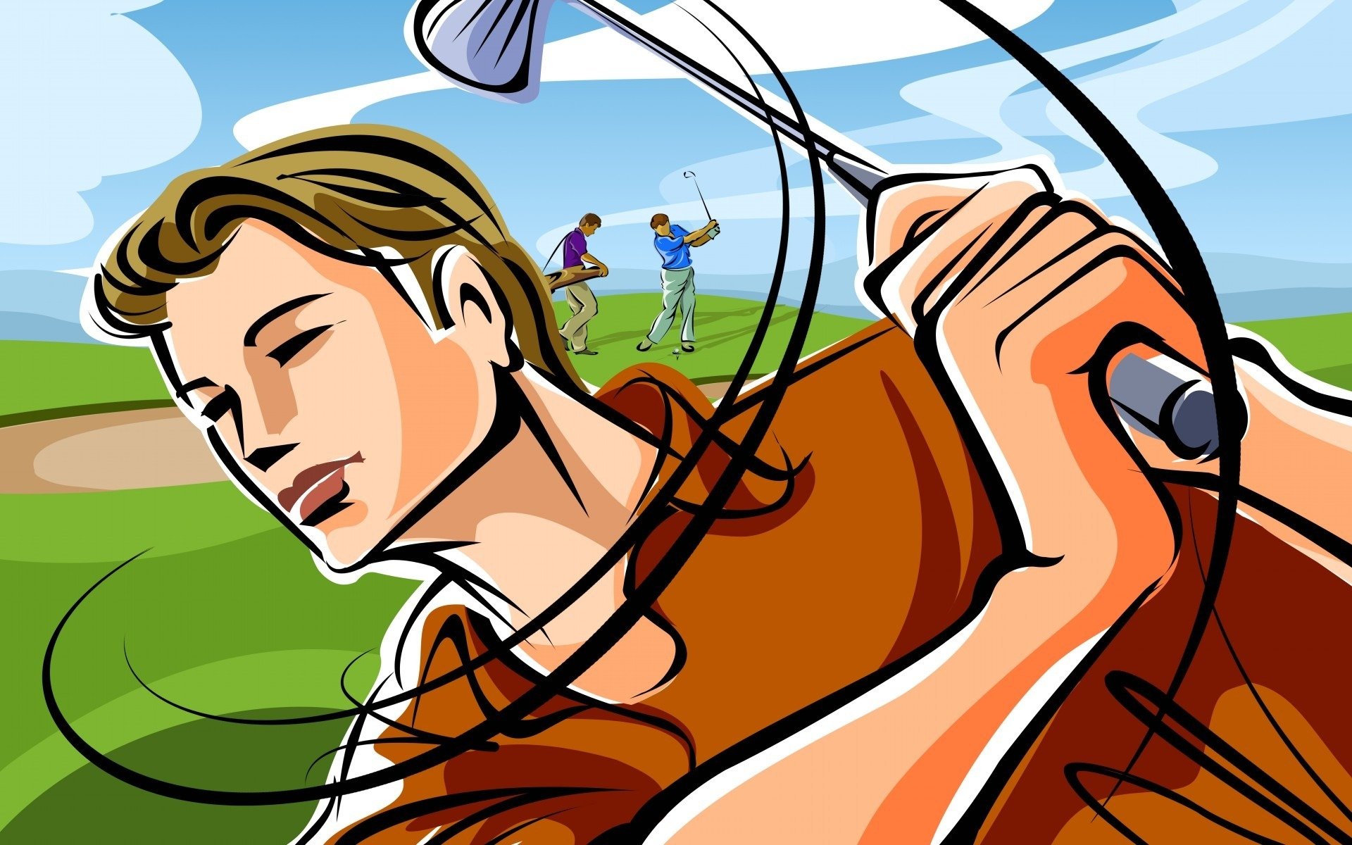 golf putter joueurs terrain coup de pied dessin vecteur