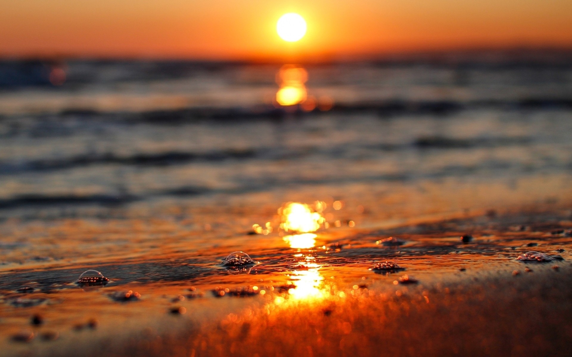 widescreen vollbild fluss sonnenuntergang natur bokeh hintergrund tapete wasser sonne welle meer