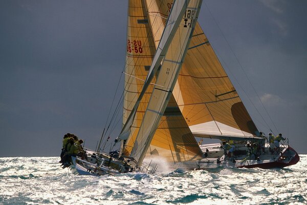 Sailing yacht on a choppy sea