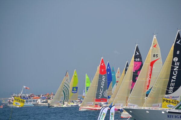 Regattas in the sea under the blue sky