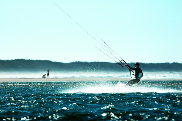 Skydiving athlete on Lake Erie