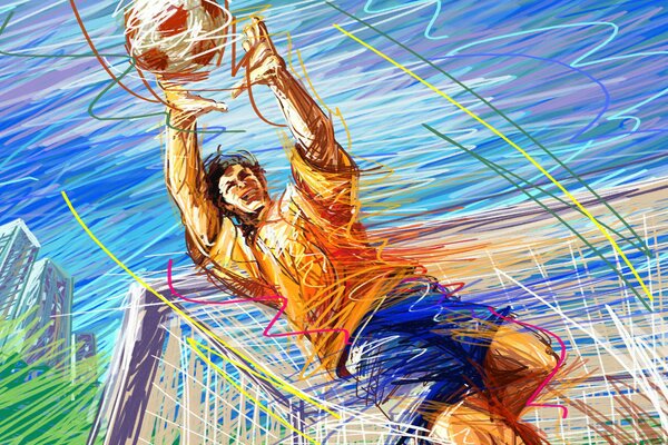 Image of a goalkeeper who catches a soccer ball