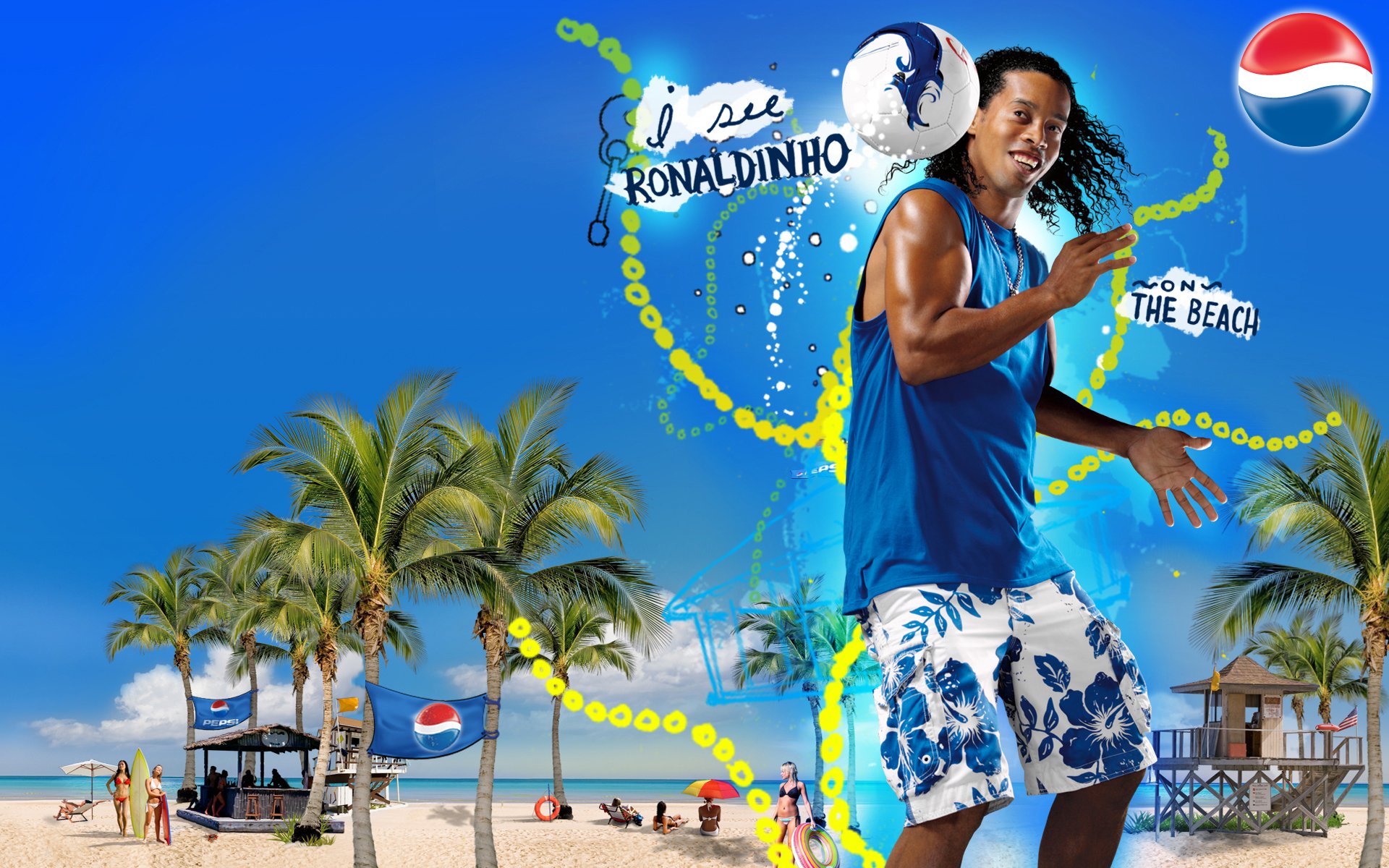 ronaldinho pepsi plage footballeur football balle été légende meilleur