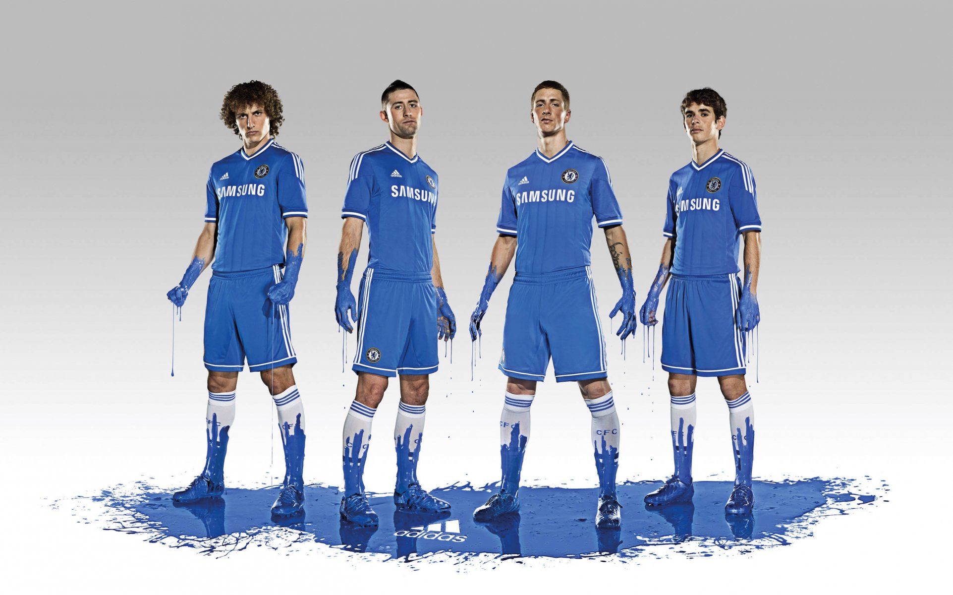 presentazione uniforme club chelsea david luis david luis moreira marinho gary cahill gary james cahill fernando torres fernando josé torres sanz oscar oscar dos santos emboaba júnior adidas adidas sport calcio