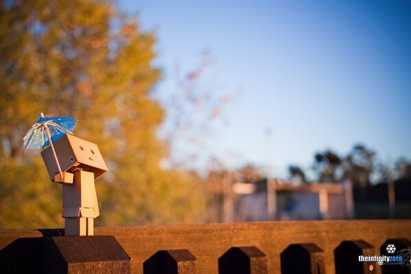 Danbo homme en carton se cache du soleil