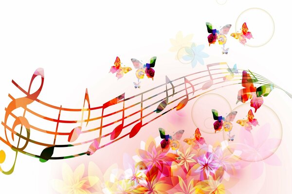 Partition musicale, clef de sol et papillons