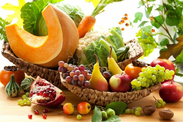 Still life of fruits, vegetables and berries