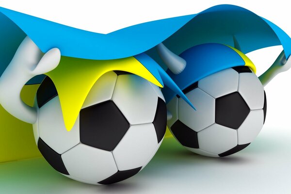 Soccer balls covered with the flag of Ukraine