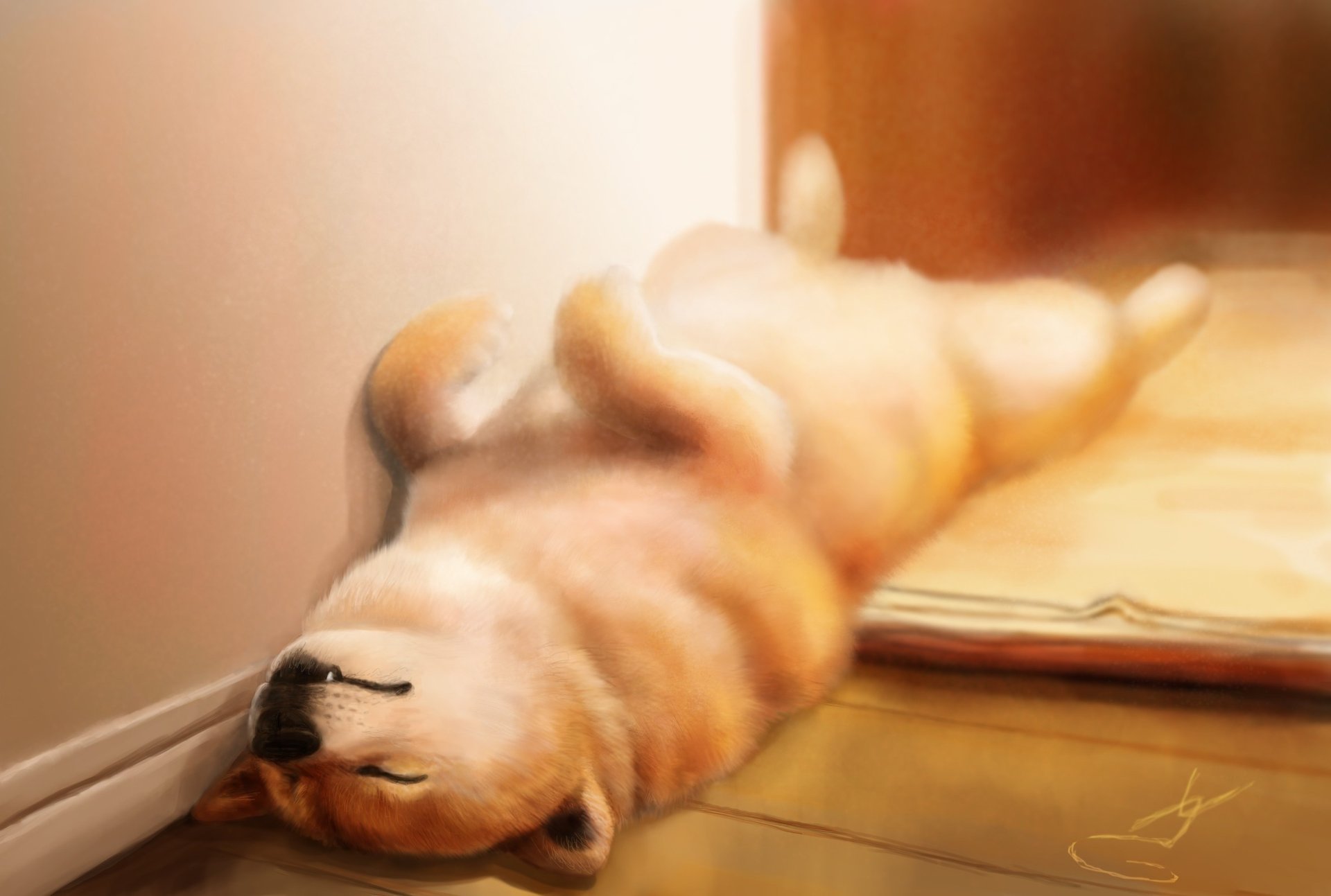 leep art puppy sleeping on the floor house dog