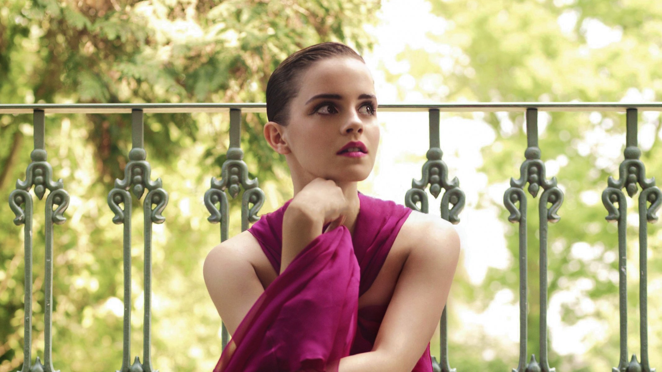 emma watson actress model view photoshoot balcony nature