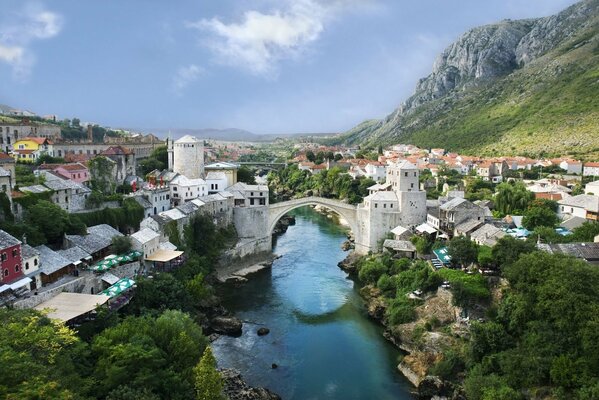 View of the old bridge in Mostar