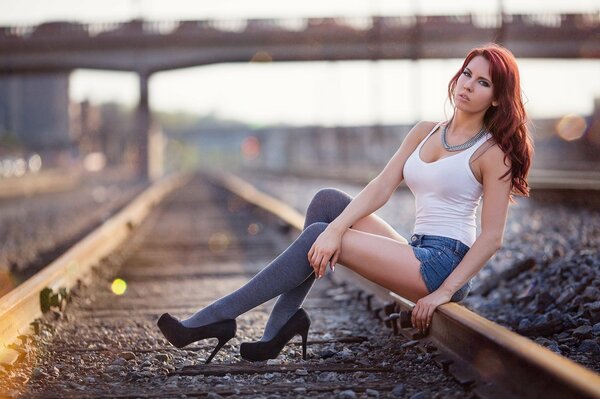 Candid photo shoot of a girl on the rails