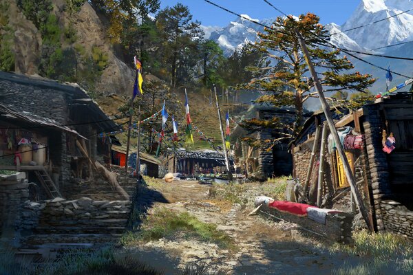 Imagen del pueblo con el juego far cry 4 con buenos gráficos