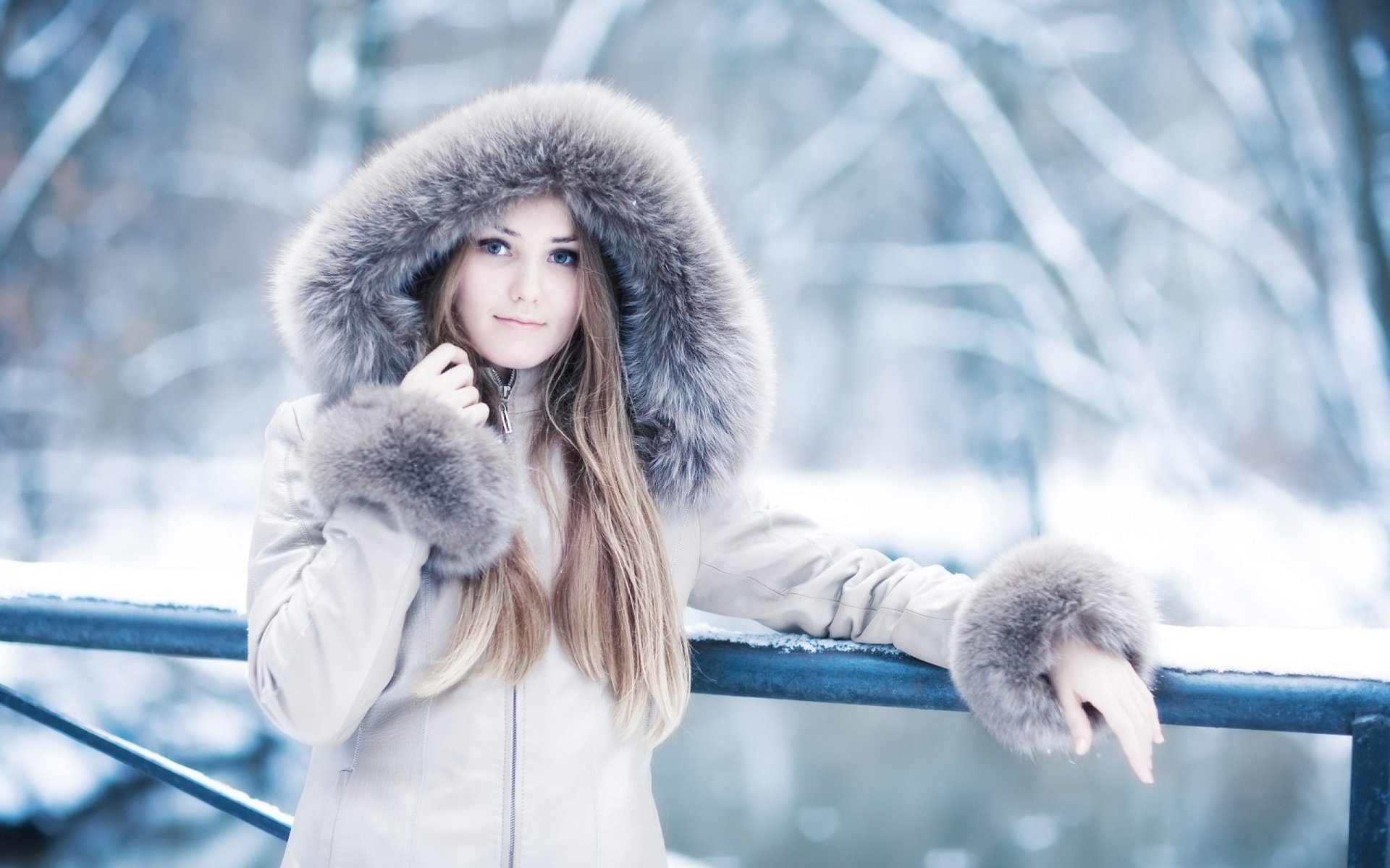 girl jacket fur winter view