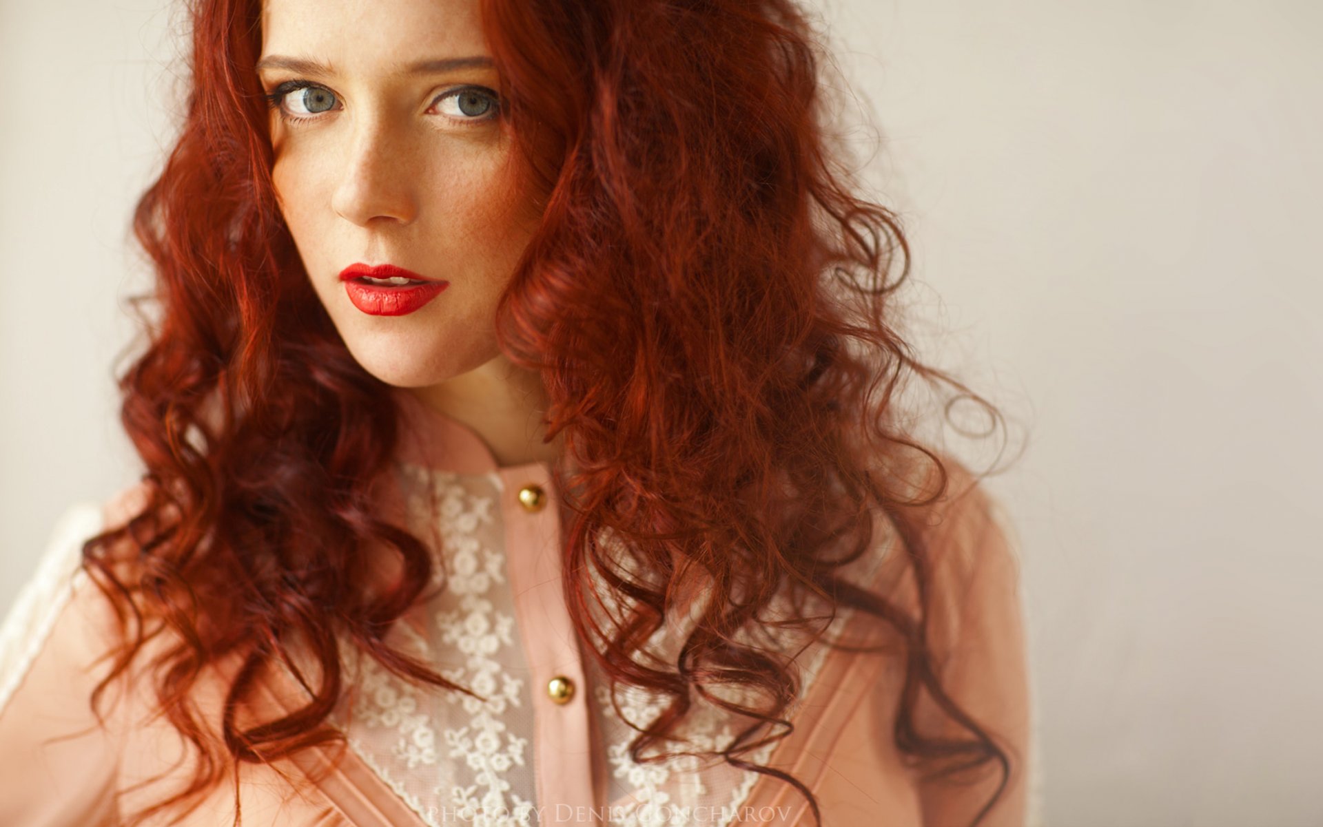 redhead denis goncharov girl red hair red lips view portrait