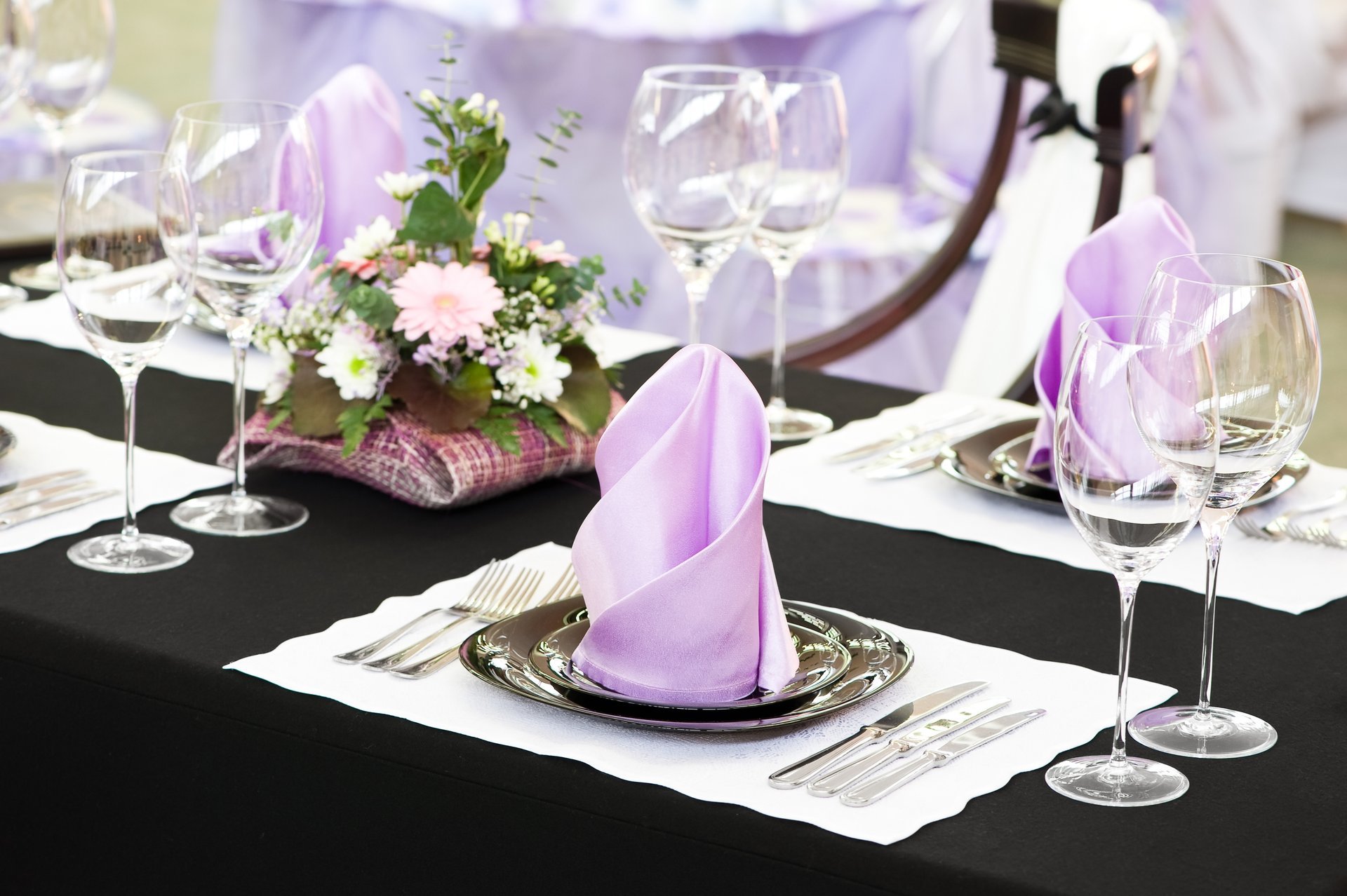 flowers serving table glasses swipe