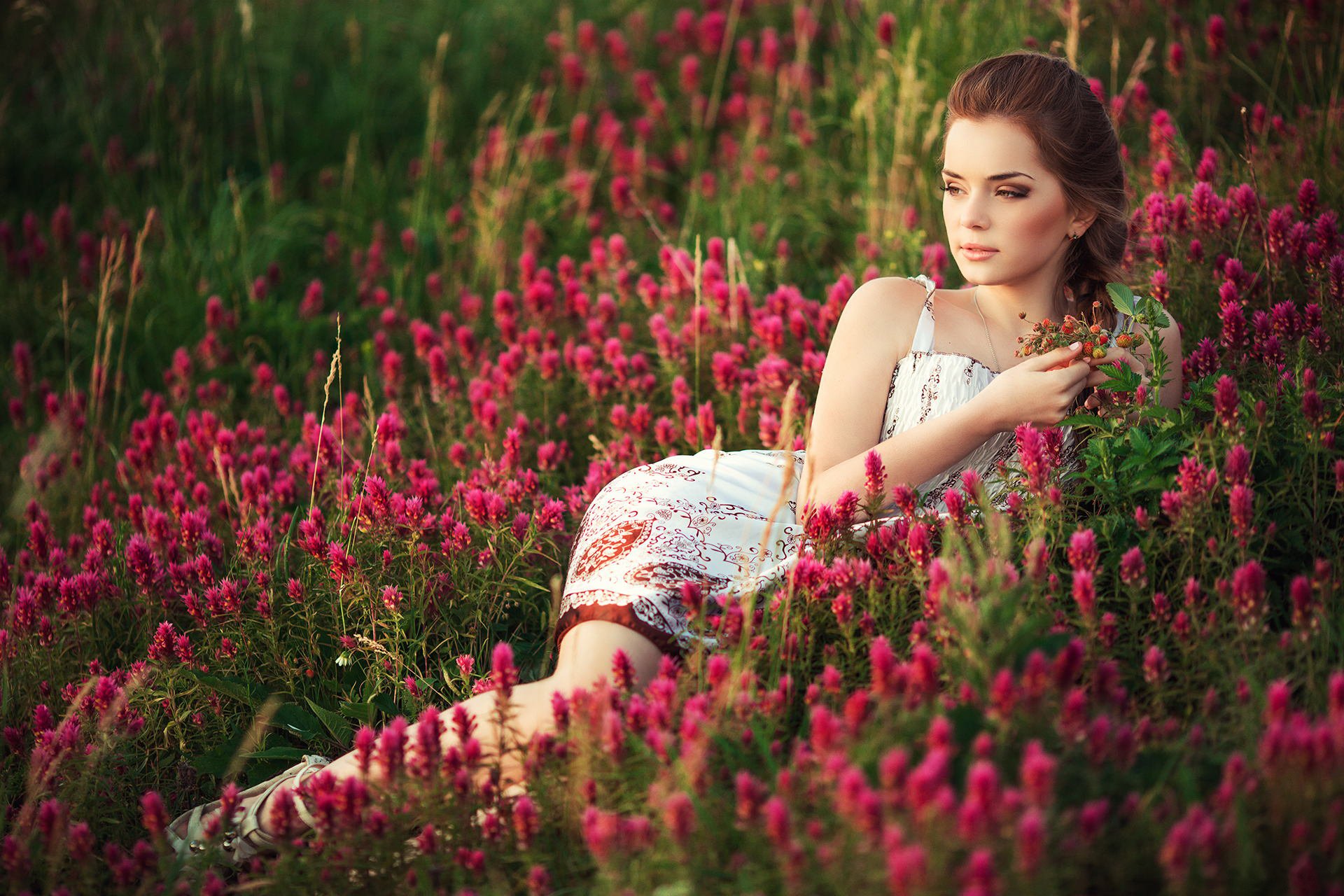 mädchen blumen gras feld wiese sommer natur