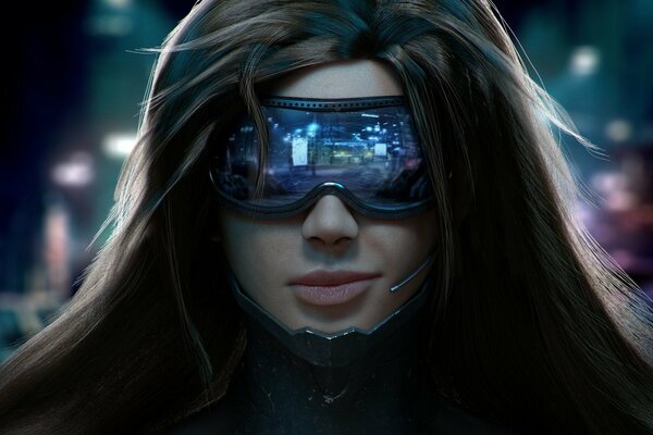 Beautiful cyberpunk girl with glasses