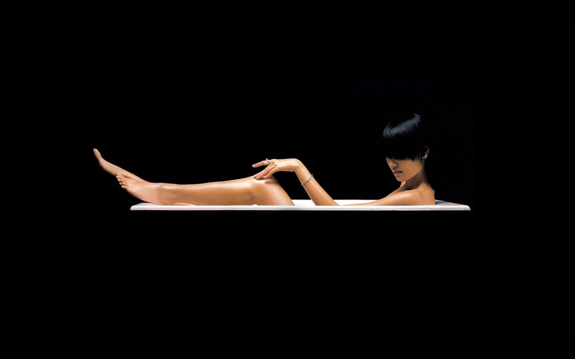 dark background bath feet hair