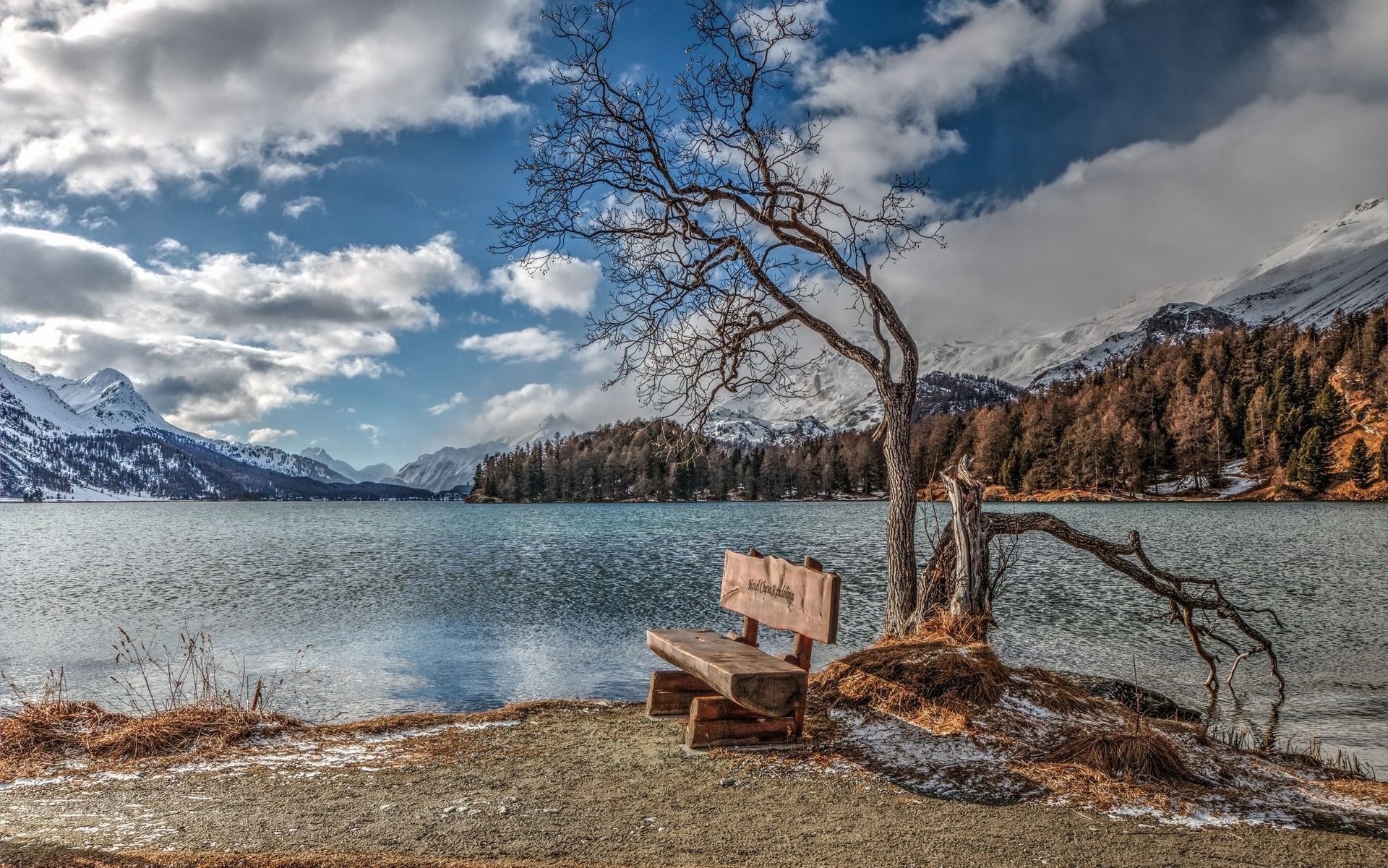 winterlandschaft berge see bank