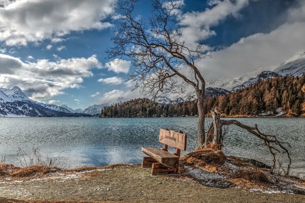 Lago e skomeikp nel paesaggio invernale