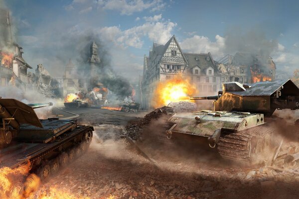 World of Tanks, tanques en humo de fuego